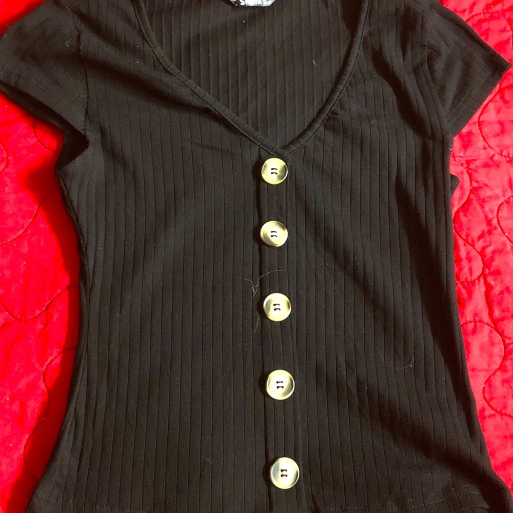 Faux Button Up Black Shirt